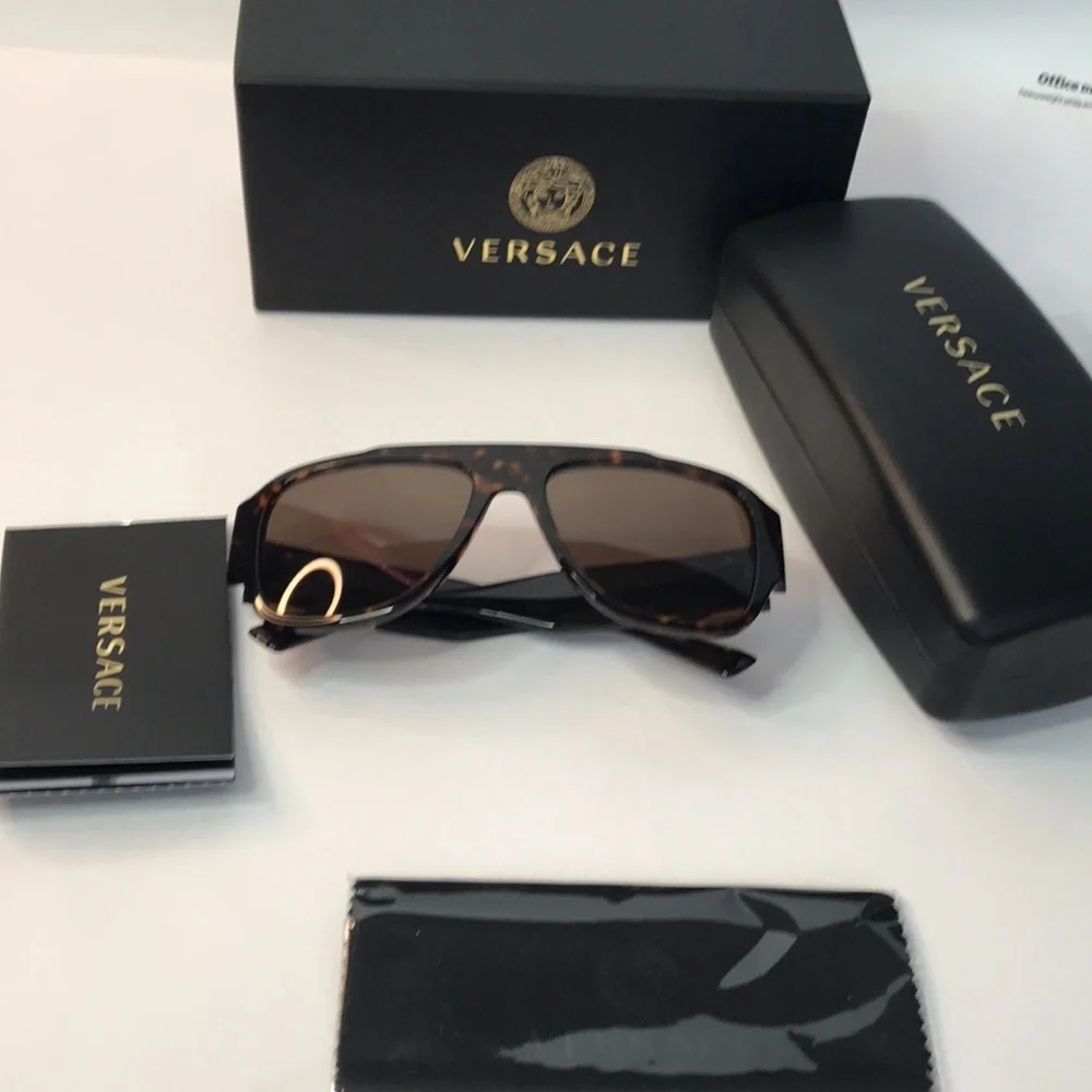 New Authentic- VERSACE Dark Brown Pilot Men's Sunglasses
